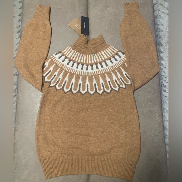 Vero Moda Simone High Neck Nordic Sweater Blouse Brown Birch NWT - Women’s Small - Picture 2 of 3